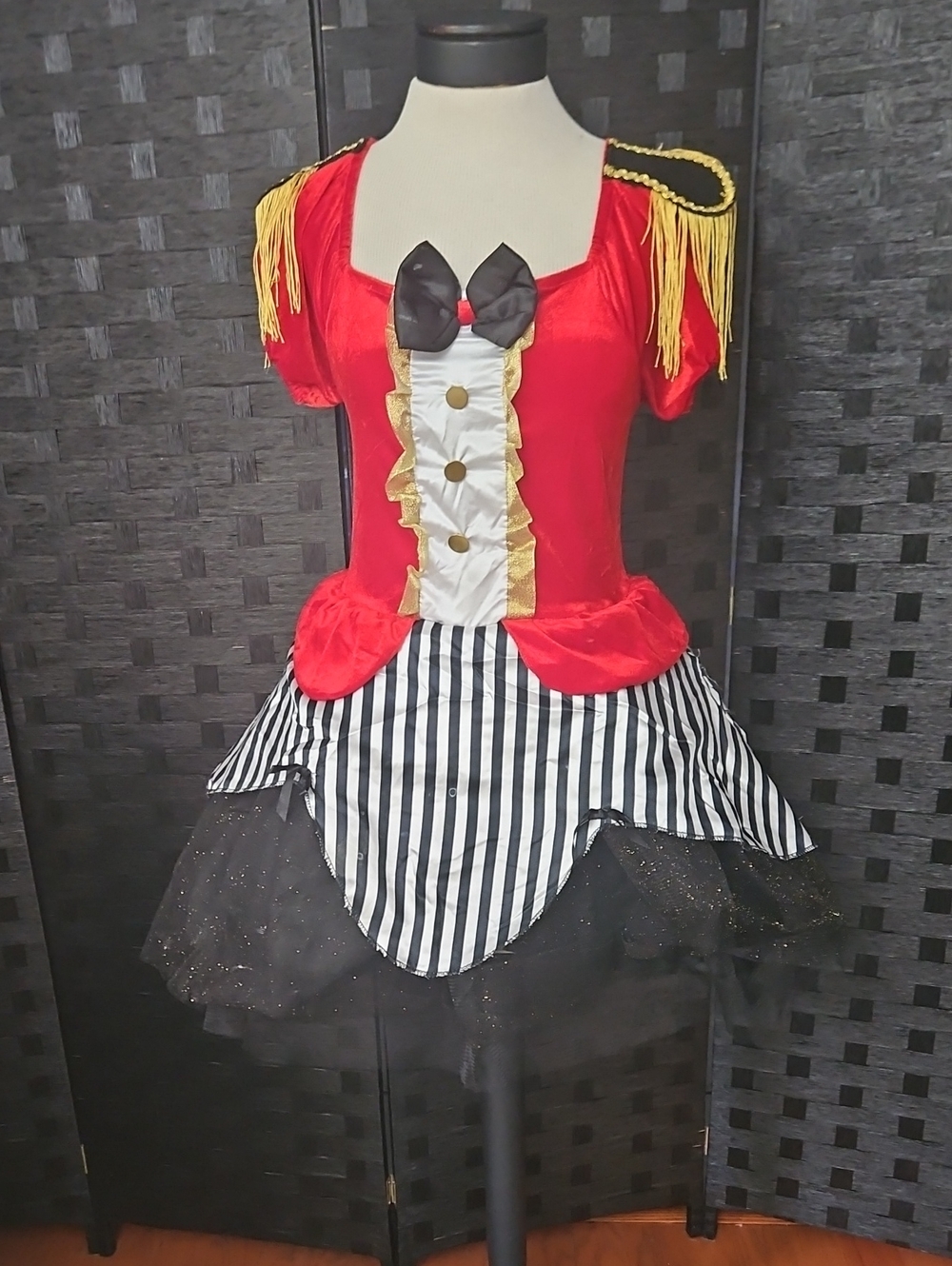 Ringmaster Costume Red with Black & White Striped Skirt Size XS